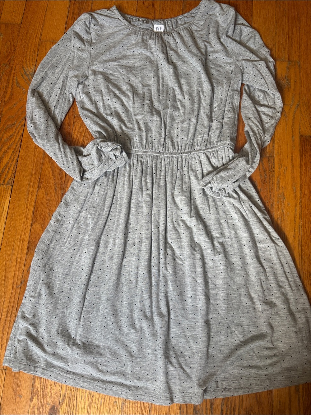 GAP Light Gray Long Sleeve Knit Dress with Subtle Dot Detail